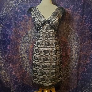 London Times Black Lace Overlay Flutter Sleeve Knee Length Dress Womens 6